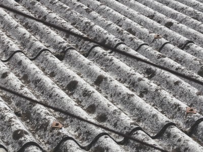アスベスト飛散によって白くなった建築材