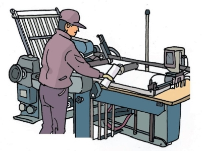 作業場所イメージ（機材の前で作業する人）
